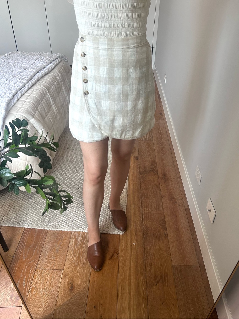 Madewell White and Light Beige Checked Wrap Mini Skirt